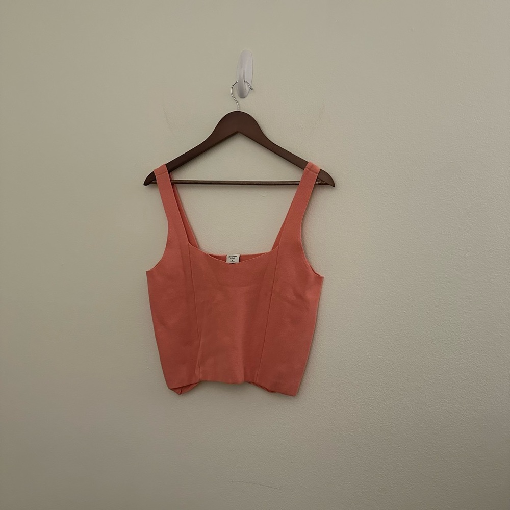 Abercrombie & Fitch Salmon Pink Square Neck Knit Cropped Tanktop Size XL